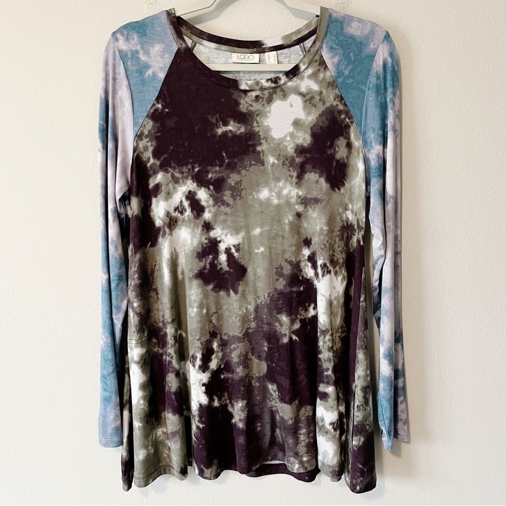 LOGO by Lori Goldstein Colorblock Tie Dye Print Long Sleeve Top Size Small